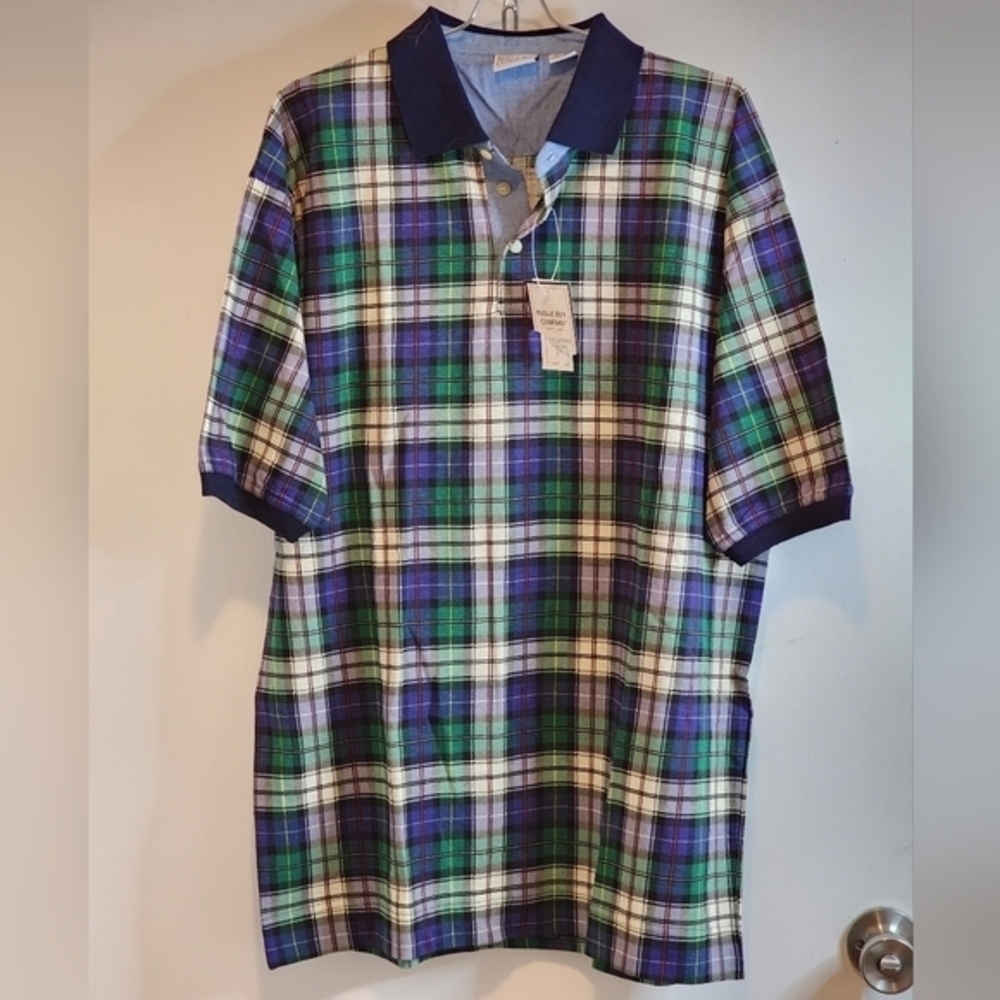 Bugle Boy New With Tags Short Sleeve Polo‎ Green Blue White Plaid